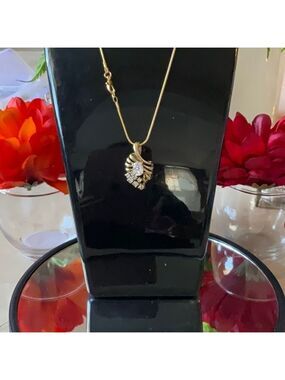 Gold Over Sterling Geometric Pendant 18 Inch Snake Chain Swarovski Crystals